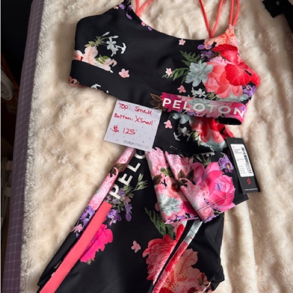 Peloton Black and Pink Floral Activewear Set